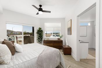 Bedroom with bed and ceiling fan